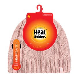 HEAT HOLDERS - Womens Thermal Fleece Lined Cable Knit Winter Beanie Hat 3.4 tog (One Size, Light Pink)