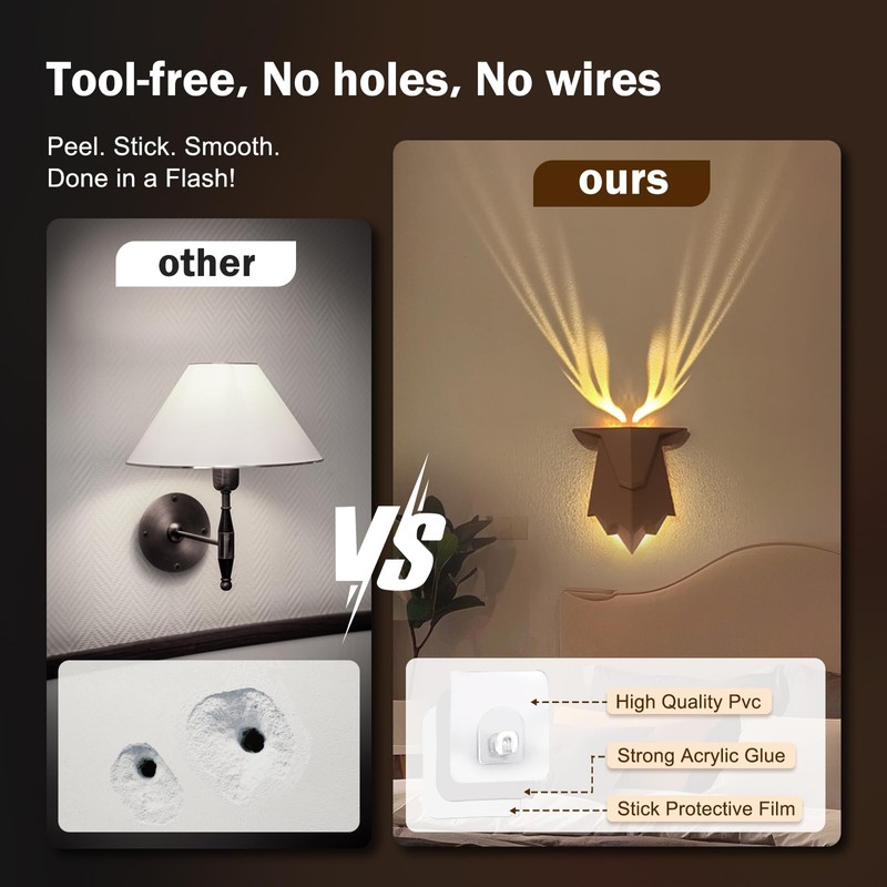 Afrusoty Battery Operated Wall Light Deer Night Light for Wall