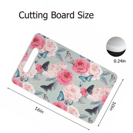 Bcumuq Butterfly Flowers Cutting Boards Peony Pink Roses Black Blue Blue Romantic Cutting Boards Kitchen Chopping Board with Handles Non Slip Plastic 16 x 10 x 0.24 Inch
