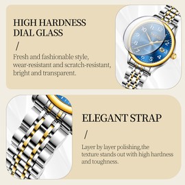 Taxau Watches for Women Arabic Numerals Small Dial Easy Read Women's Watches Simple Style Date Stainless Steel Waterproof Watches for Women Reloj para Mujer, Gold Silver Band Blue Face 8863g, Classic