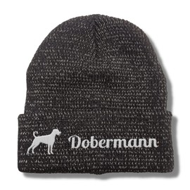 siviwonder Dobermann Reflective Hat Embroidery Dog Winter Knitted Hat Reflex Beanie Warm, black