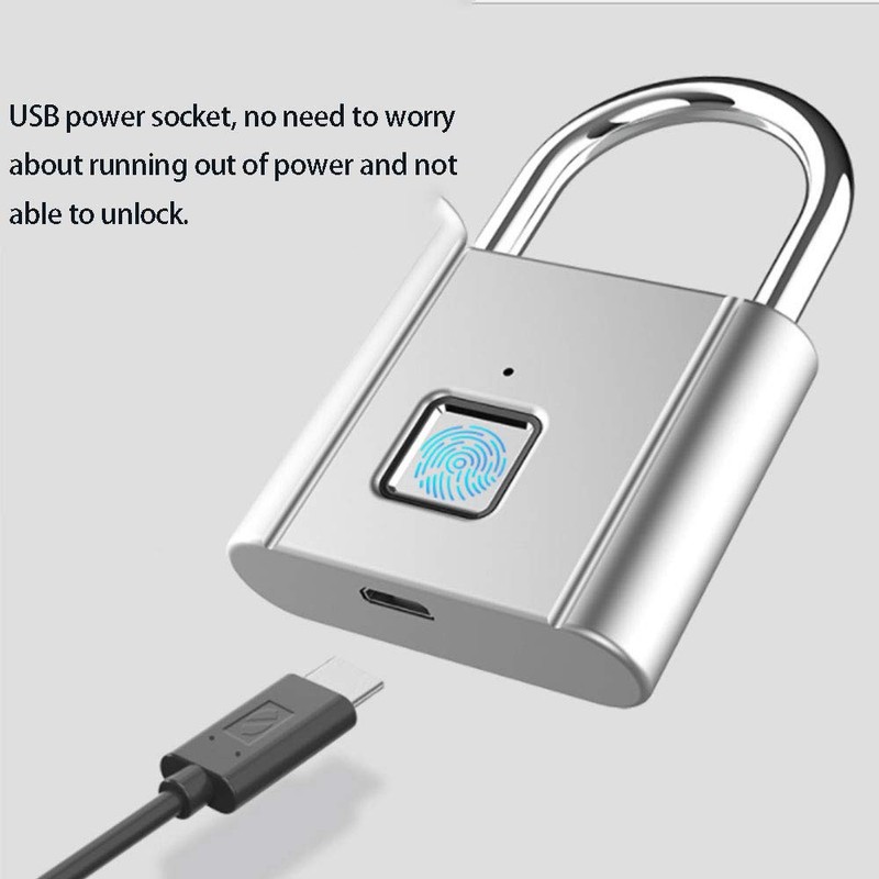 Zinc Alloy Smart Fingerprint Lock, Metal USB Charging Fingerprint Padlock
