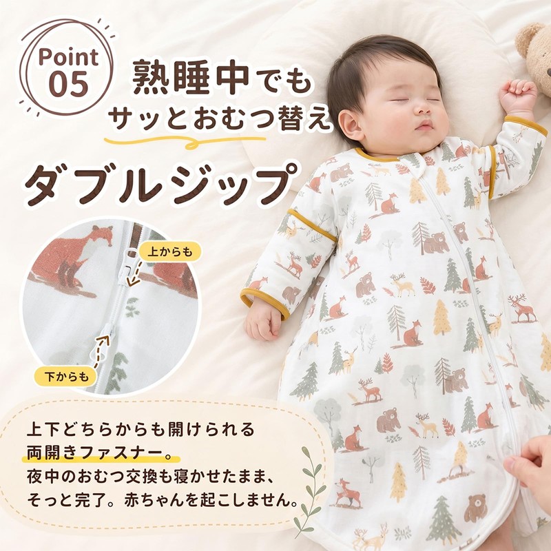 [MOMSMENU] スリーパー 赤ちゃん 春 夏 秋 前4後2ガーゼ 2WAY 長袖 半袖