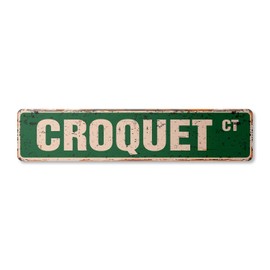 CROQUET Vintage Aluminum Street Sign set mallet balls player Metal Sign rustic metal tin | Indoor/Outdoor | 18" Wide