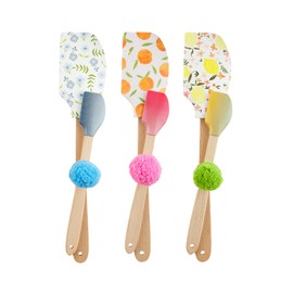 Mud Pie Floral Spatula Set, Pink, Large 12" x 2.5" | small 8"