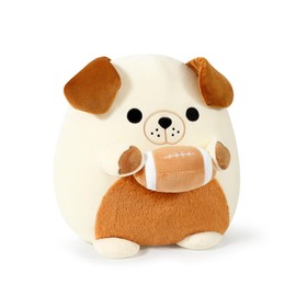 shownicer Plush Toy Dog Cuddly Toy with Rugby Stuffed Toy Kawaii Dog Plush Cushion Toy Dog Throw Cushion Gift for Children Boys 12+ Years (White & Brown, 30 cm)