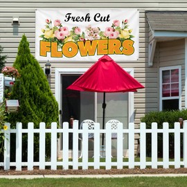Vinyl Banner Sign Fresh Cut Flowers Business Business Marketing Advertising Pink - 32inx80in, 6 Grommets, One Banner