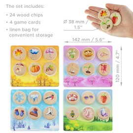 Ulanik Bingo Game for Kids Seasons 24 pcs Wooden Board Game Age 3+ Preschool Learning Education