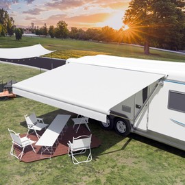 CYLAND CYLAND RV Awning Fabric Replacement,18.5oz Outdoor Vinyl Camper Trailer Motorized Awning Replacement for Motorhome,Heavy Duty Weatherproof RV Canopy 10'(Fabric 9'2") White