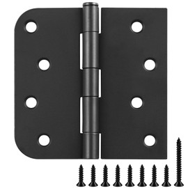 6 Pack Black Door Hinges 4 Inch Interior Hinges Matte Black Door Hinges 4 in Square Rounded 5/8" Radius Corner Hinges for Doors Reversible Full Mortise Combination 4 inch Door Hardware