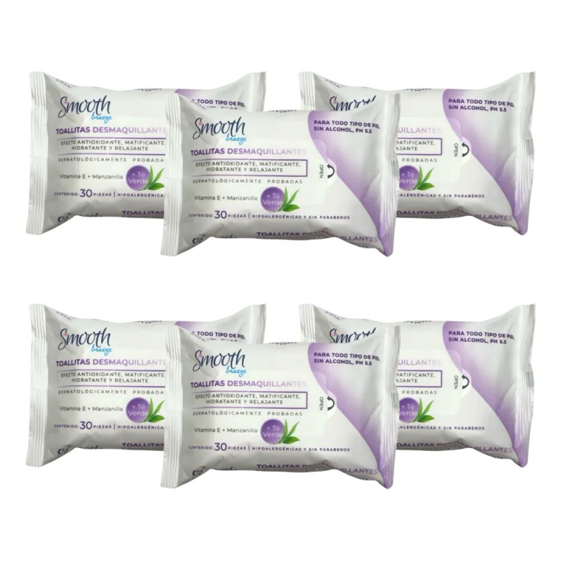 Toallitas Desmaquillantes Smooth Breeze Té Verde Set 6 Pack