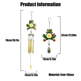 DTSFHTDAL 1Pcs Frog Wind Chimes for Outside Rustic Aluminum Tube Wind Chimes Animal Stained Glass Hanging Wind Chime Decorative Wind Chimes for Balconies Gardens Corridors and Patios (Long)