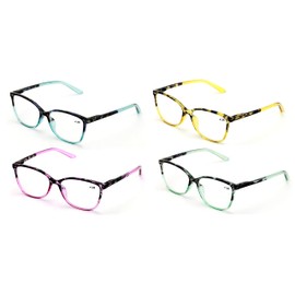 4 Pairs Women Fashion Reading Glasses - Stylish 2 Tone Reader Bulk (4 Pack Mix Color, 1.50)