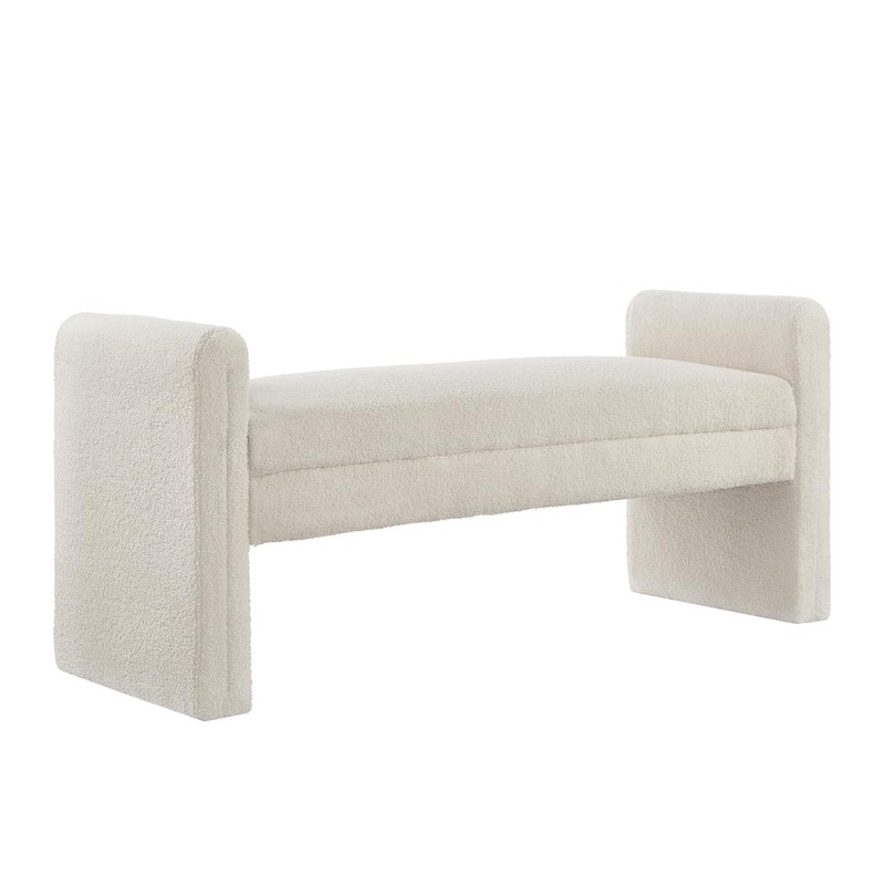24KF Modern Boucle Teddy Lovely Bench, Upholstered Bed Bench Entryway