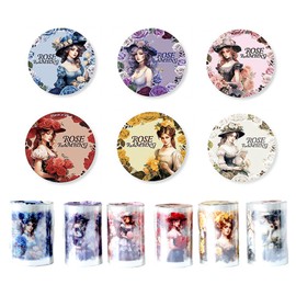 Xvbhaq 6 Rolls Vintage Floral Girls PET Decorative Washi Tape Set for Journals, Scrapbooks, DIY Crafts, Planner Accessories, 60mmx2m