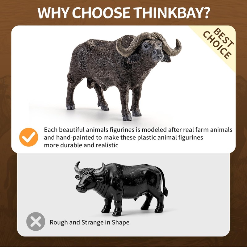 Totsmile 4PCS Farm Animals Cow Figurines, African Buffalo Bull Toys