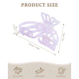 ACECHA 2 Pack Sparkly Hollow Butterfly Banana Clips for Women - 3.6" Nonslip Colorful Butterfly Hair Claw Clips, Lightweight PVC Hairclips for Thin and Thick (Purple & Off-white)