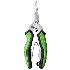 Fishing pliers, stainless steel fishing pliers, long tip fishing pliers, salt water fish pliers, hook remover, split ring pliers with lanyard for freshwater salt water flying/ice fishing equipment (green)