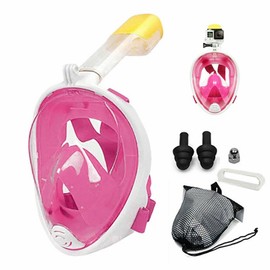 Snorkel Mask Anti Fog Full Face Swimming Diving Scuba Goggle Mask for Adult Kids (L/XL Pink)