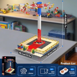 Mould King Flying Swing Ride Building Set, Rotating Flying Chair Amusement Park Model Kit, City Construction Building Blocks Set, Home Decoration Gift for Boys, Adults(1581 Pcs)