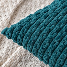 MIULEE Throw Pillow Covers Soft Corduroy Decorative Set of 2 Boho Striped Pillow Covers Pillowcases Farmhouse Home Decor for Couch Bed Sofa Living Room 18x18 Inch Teal Blue