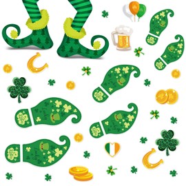 10 Sheets 150 Pcs Leprechaun Footprints Floor Decals Stickers St. Patrick's Day Decorations Shamrock Self Adhesive Shamrock Gold Coin Stickers for Office Home Window Party Supplies