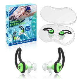 Hearprotek [2 Pairs] Ear Plugs for Swimming,Swim Ear Plugs Adults-Waterproof Silicone Water earplugs for Men Women Juniors Swimmers Pool Shower Bathing (Green)