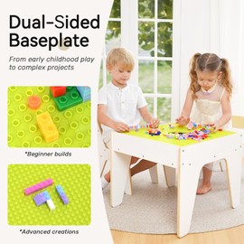 wingyz 4-in-1 Kids Table and Chairs Set, Toddler Play Tables with Storage, Wooden Sensory Tables with Dual-Sided Blocking Baseplate, Baby Activity Table with Chalkboard