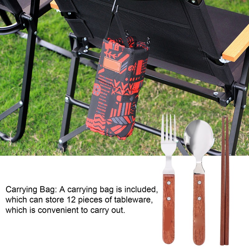 12 Pcs Stainless Steel Wooden Handle Tableware Set Outdoor 4