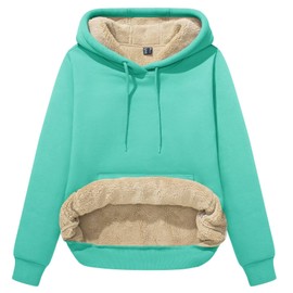 MAGCOMSEN Fleece Sweater for Women Sherpa Lined Sweatshirt Basic Hooded Sweater Super Soft Hoodies, Mint Green, L