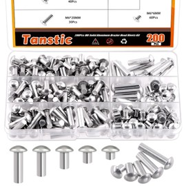 Tanstic 200Pcs M6 Solid Aluminum Brazier Head Rivets, 6mm 10mm 14mm 20mm 25mm Length Solid Aluminum Rivets for Machinery Automobile Industry