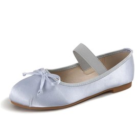 JOEupin Zapatos planos de ballet de punta redonda con correa elástica plana para mujer, cómodos zapatos planos sin cordones, Azul, 7 US