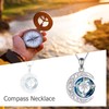 URONE Compass Necklace 925 Sterling Silver Compass Pendant Crystal Necklace
