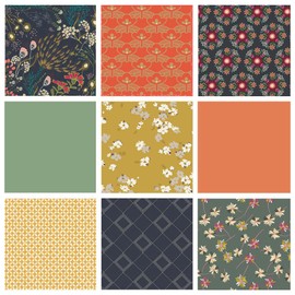 in Abundance Curated Bundle | Gold Navy Green Floral Fabrics | Indie Folk by Pat Bravol | Deep Rich Fat Quarters | Half Yard Bundle | AGF (Half Yards)