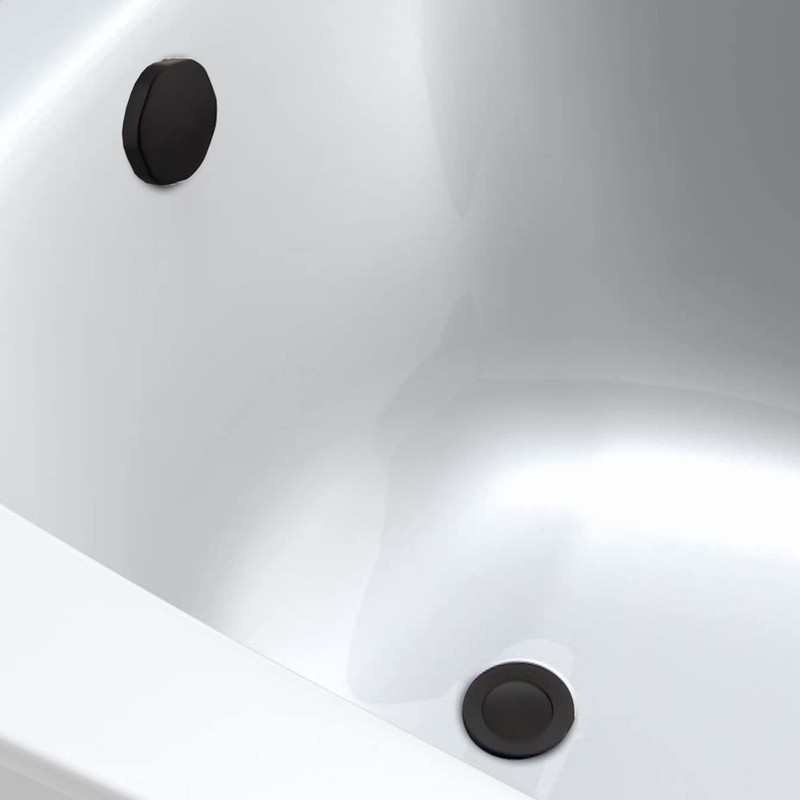 ENKI, W54, Matt Black Bath Waste with Overflow and Black