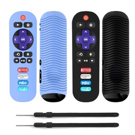 2 Pack Silicone Case for TCL Roku TV RC280 Remote, Protective Universal Replacement Lightweight Shockproof TCL Roku TV Remote Cover with Lanyard (Black + Glowing Blue)