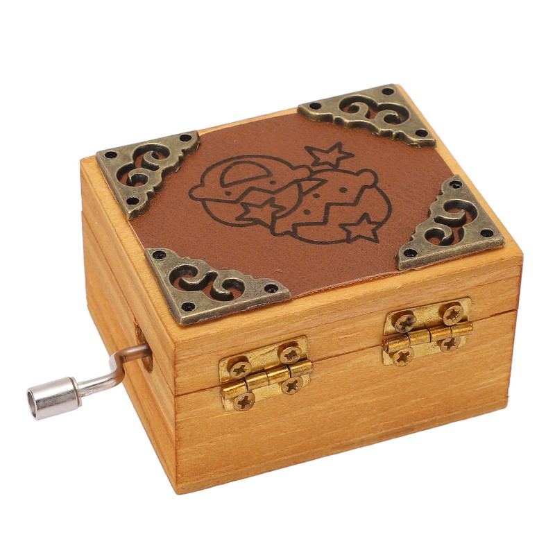 Hand Cranked Music Box Mini Portable Gemini Pattern Retro Style