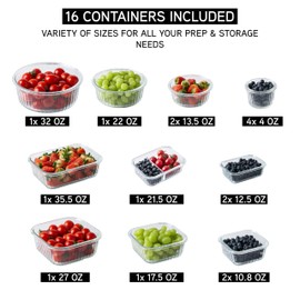 COOK WITH COLOR Premium 32-Pc. Borosilicate Glass Food Container Set with Dividers - 4 Rectangles, 8 Rounds, 4 Squares - Leakproof Lids - Meal Prep, Storage, Fluted Ombre Black