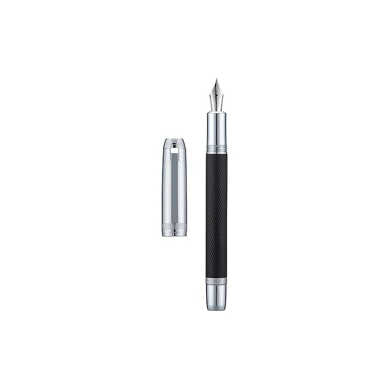 Jinhao 92 Pluma estilográfica negra plateada, punta media, metal sólido