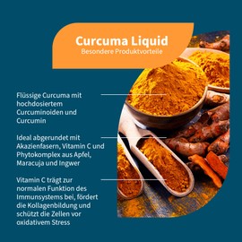 NatuGena Curcuma Liquid, Phytokomplex mit 80 mg Vitamin C & 95% Curcuminoiden, natürliche Akazienfaser, rein pflanzlich, 250 ml (31 Tage Packung)