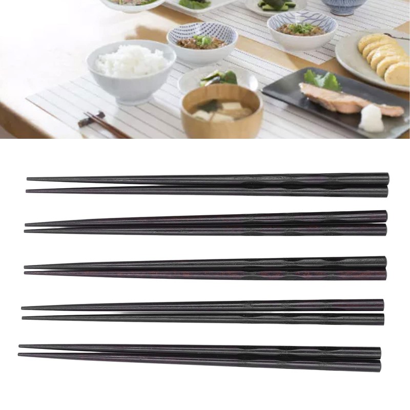 5 Pairs Chopsticks Reusable Ironwood Black Round Chopsticks Japanese Style
