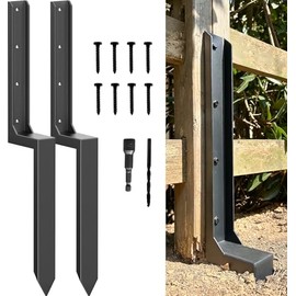 Fence Post Repair Kit - Quick Fix Broken/Leaning 4x4/6x6 Wood Posts Support with One-Piece Steel Anchor & Stakes (Thickened 11-Gauge, 2-Pack)