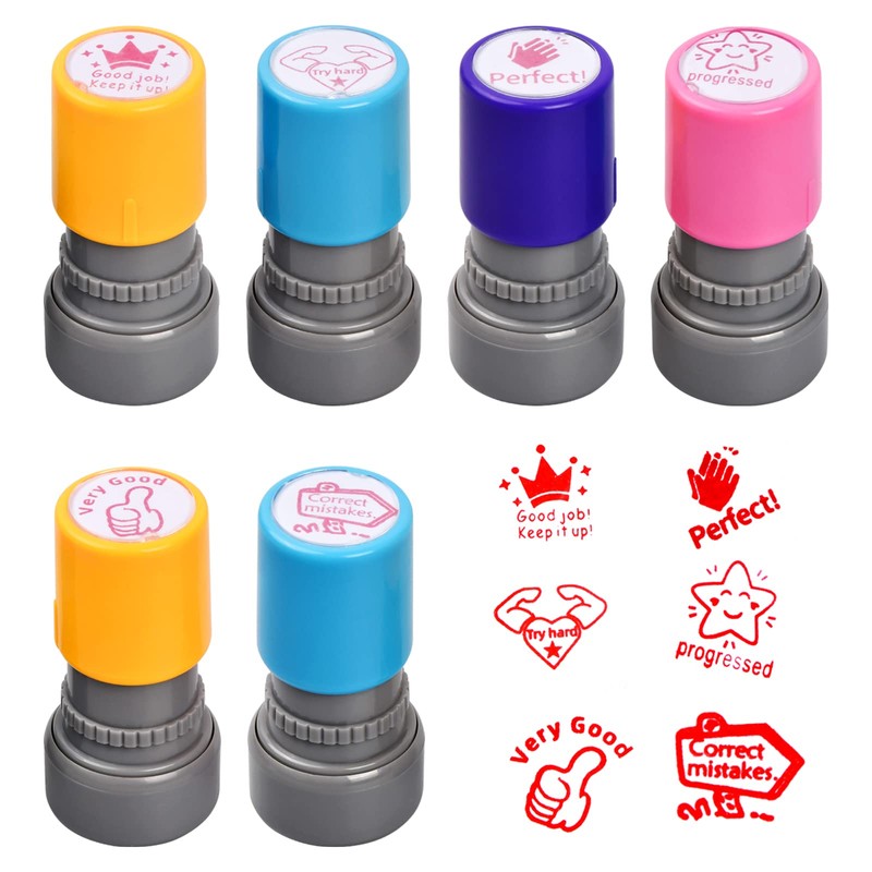 Xzeemo 6 Pieces Self-Inking Stamp, Teacher Rating Reward Motivation Stamps,
