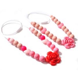Jissoo 2Pcs Breastfeeding Necklaces - Silicone Sensory Necklace for New Moms,Emotional Calming Supplies,Newborn Nursing Sensory Necklace,Stylish Silicone Floral Nursing Necklaces