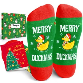 HAPPYPOP Christmas Gifts Stocking Socks for Men Women - Duck Socks Xmas Stocking Stuffers for Teen Boys Girls, Santa Socks for Christmas