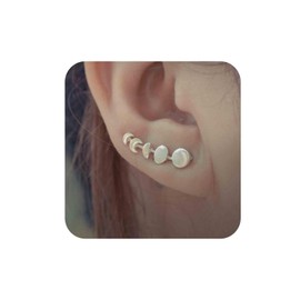 Aneneiceera Vintage Moon Disc Coin Ear Climber Earrings Silver Moon Crawler Earrings Tiny Coin Climbers Earrings Boho Crescent Moon Earrings Jewelry for Women (Silver)