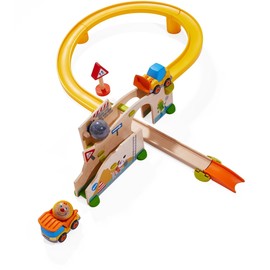 HABA Kullerbu at The Construction Site Play Track - 13 Piece Starter Set with 2 Vehicles and Fascinating Ball Drop - Ages 2 and Up