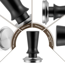53mm Espresso Tamper Set, Barista Tools Kit for Coffee Machine, Spring-Loaded 304 Stainless Steel Base 30lbs Coffee Calibrated Tamper and Distributer for Enjoying cafes Home Office hotels(53mm)