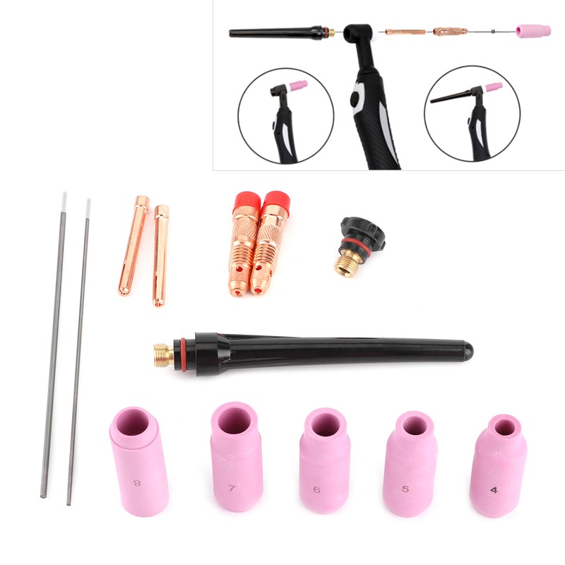 13Pcs/Set Welding Nozzle TIG Gas Lens Ceramic Contact Tip with