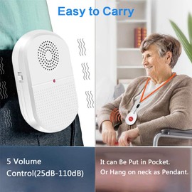 DAYTECH Personal Alarms for Elderly, Wireless Portable Vibration Caregiver Pager Alarm System, Emergency Call Bell Button for Home with 5 Ring Tones , 1 Receiver & 1 Call Button